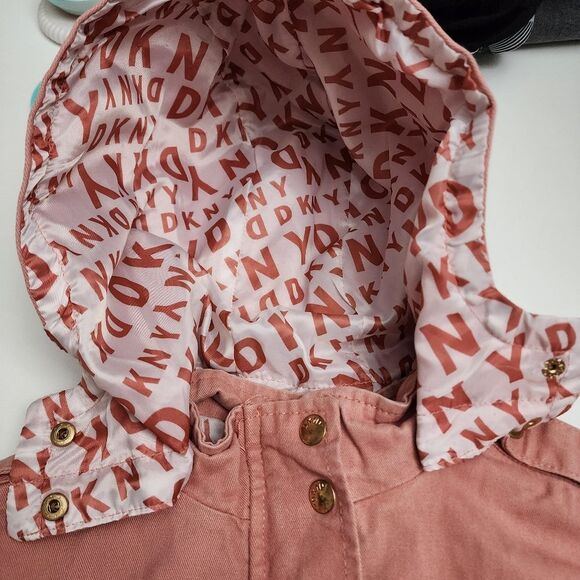 Girls DKNY Vintage Salmon Pink Fashion Zippered & Button Up Hooded Coat Size 6 - Picture 7 of 16